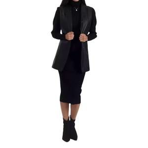 NEW NINE WEST women's faux leather sleeveless blazer in black